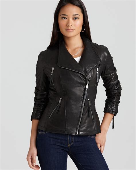 michael kors asymmetrical leather knit jacket|Michael Kors Coats & Jackets for Women .